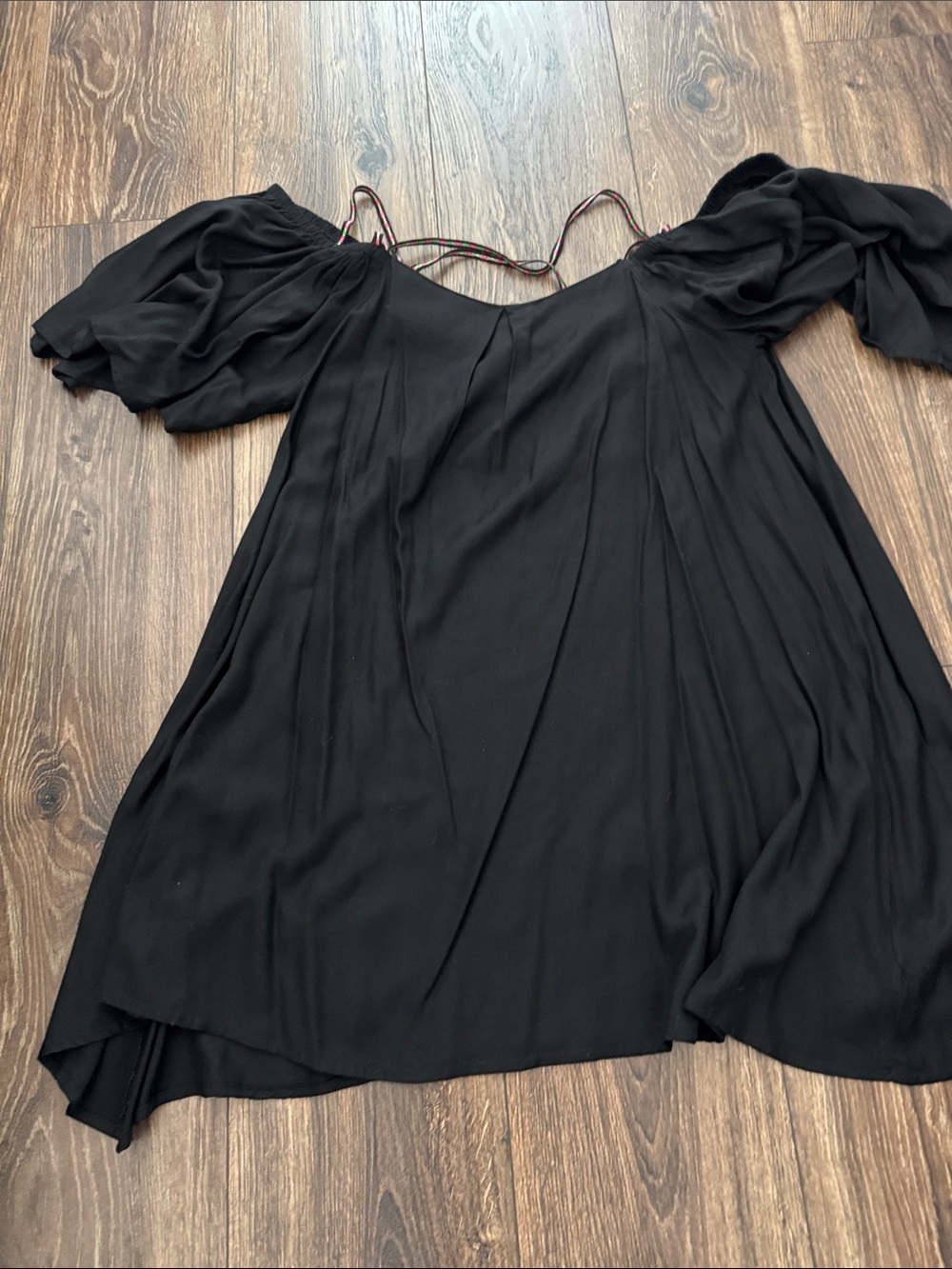 Pitusa Black Off-Shoulder Mini Dress with Puff Sleeves